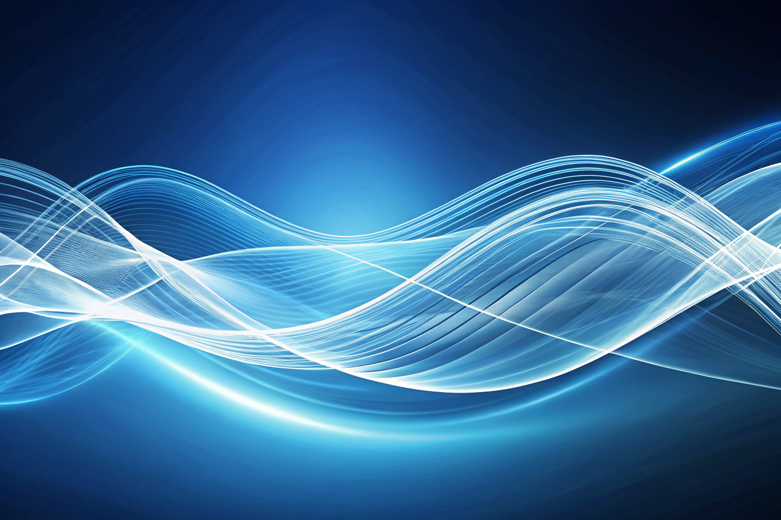 Ein abstraktes, beruhigendes Bild von wellenförmigen Linien in Blau- und Weißtönen, die Kommunikation und Vernetzung symbolisieren, ohne erkennbare Symbole oder Text